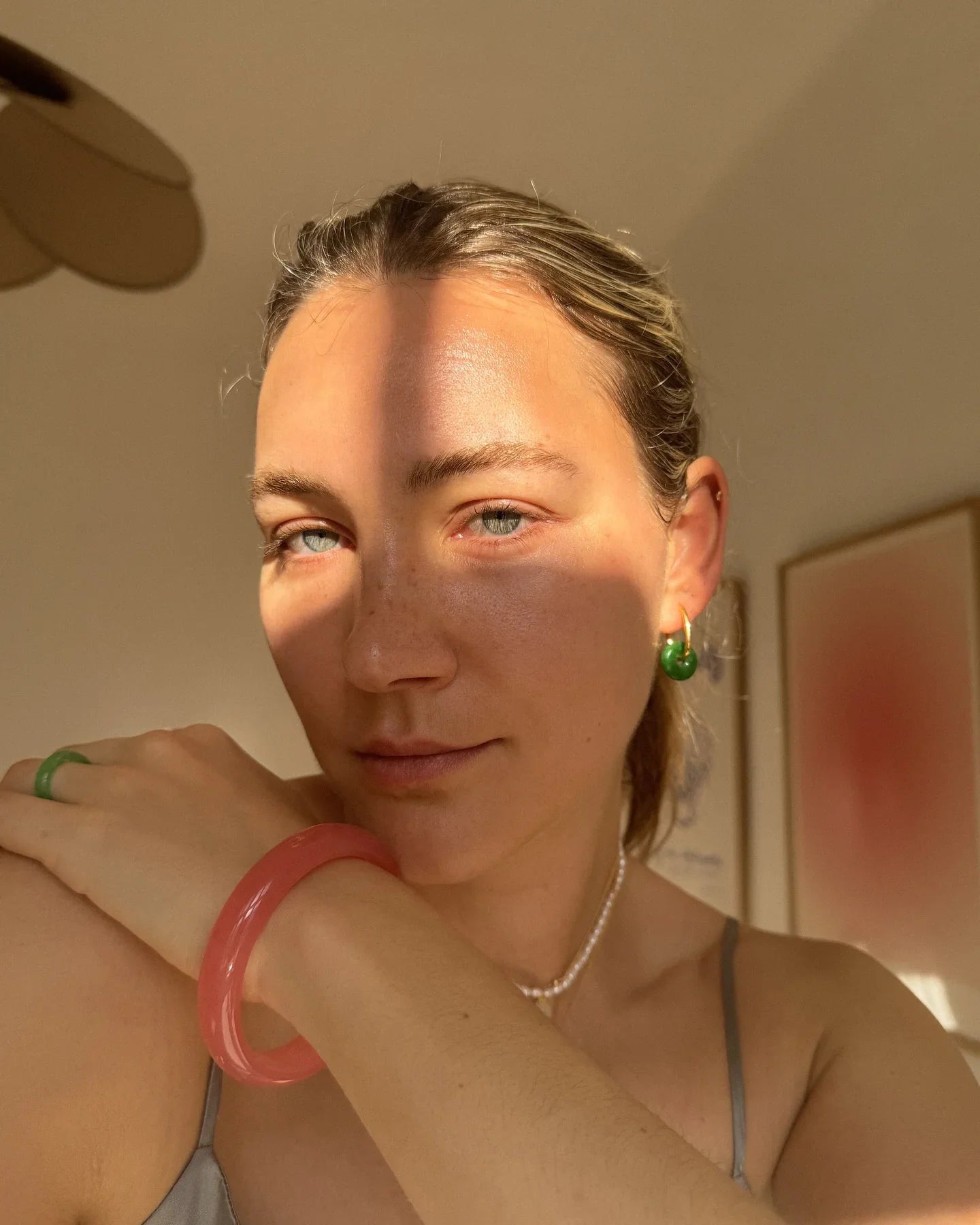 Silk Collection | Blush — Pink Jade Stone Bangle