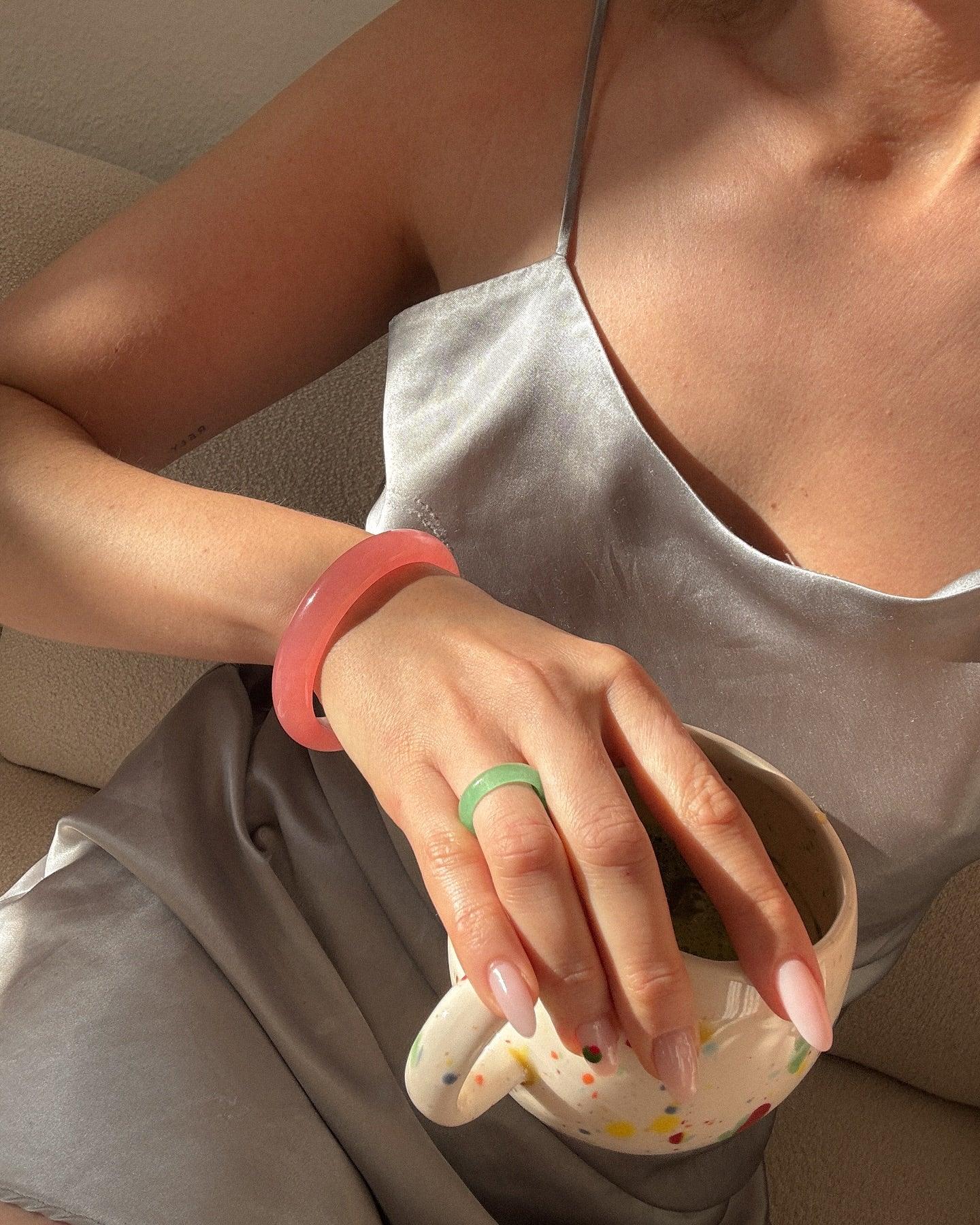 Silk Collection | Blush — Pink Jade Stone Bangle
