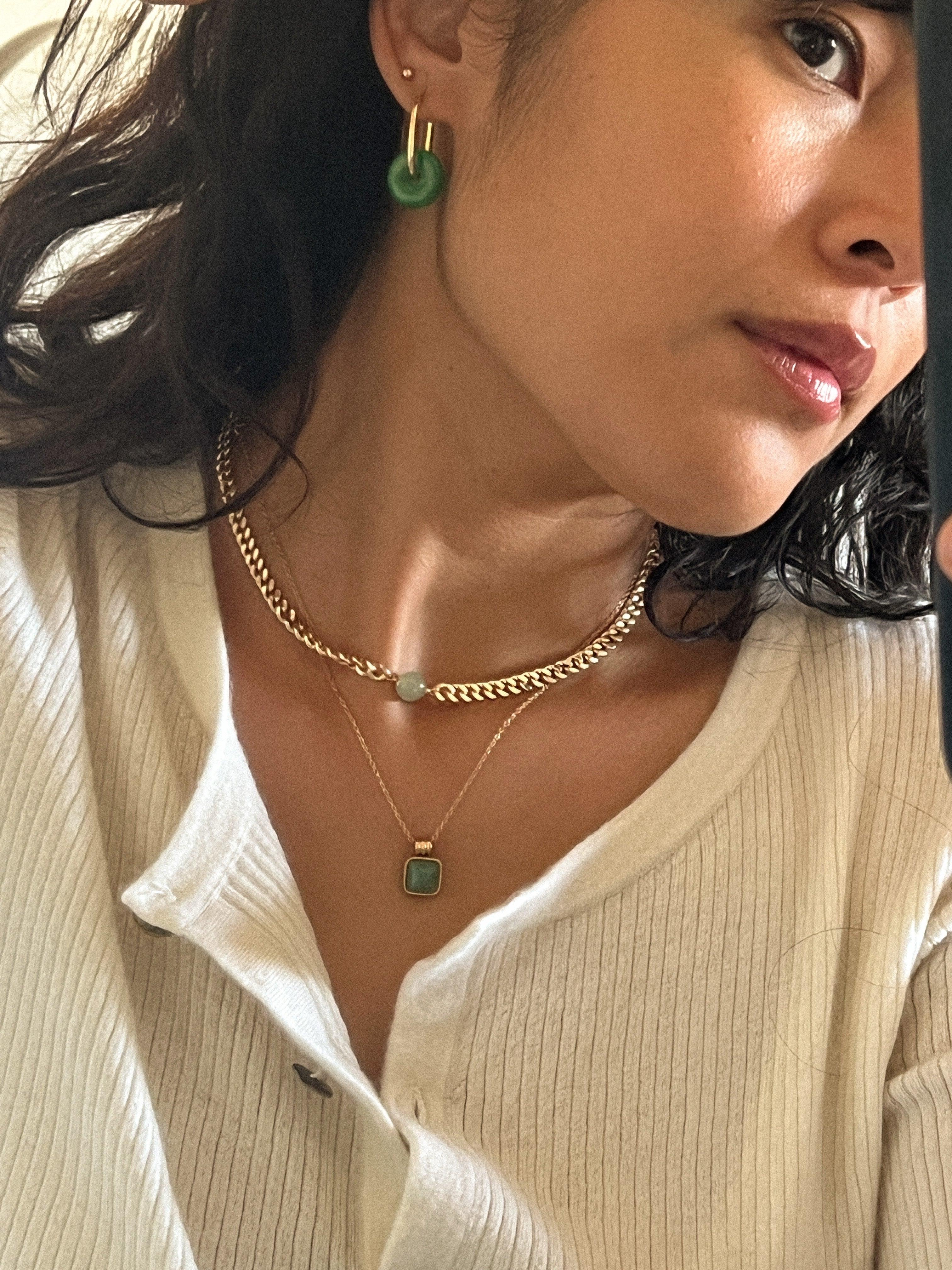Charlotte — Green Jade Gold Chain Necklace