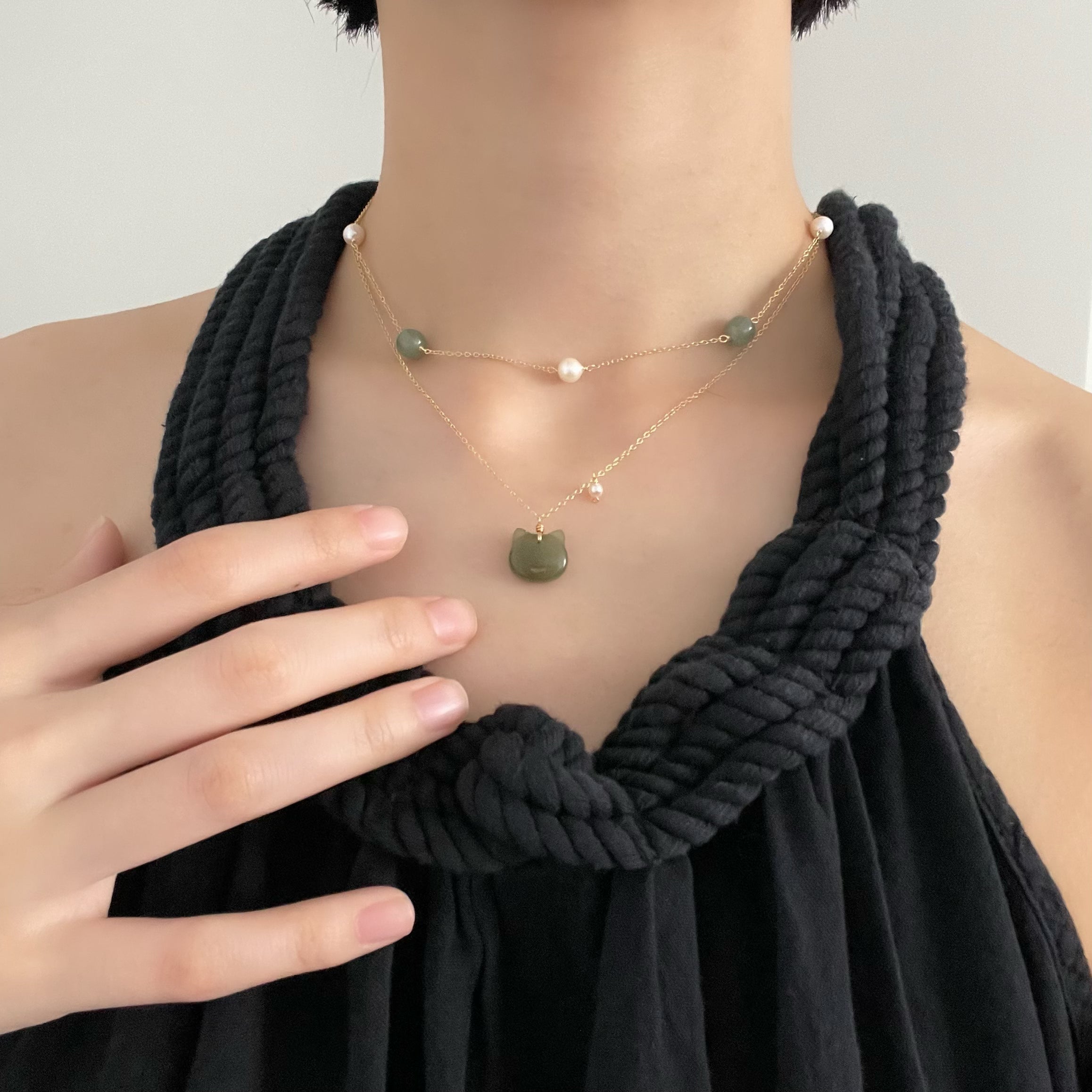 Choupette — Cat Green Jade Pendant Necklace