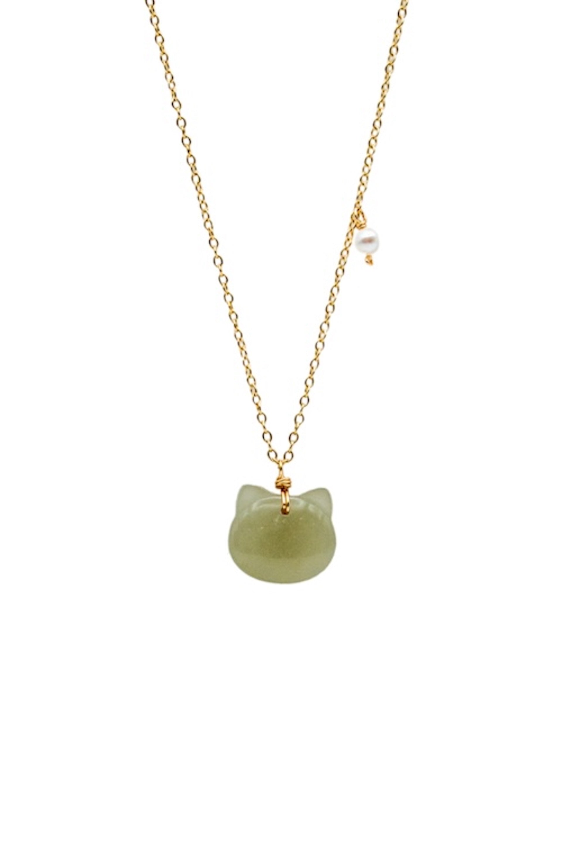 Choupette — Cat Green Jade Pendant Necklace