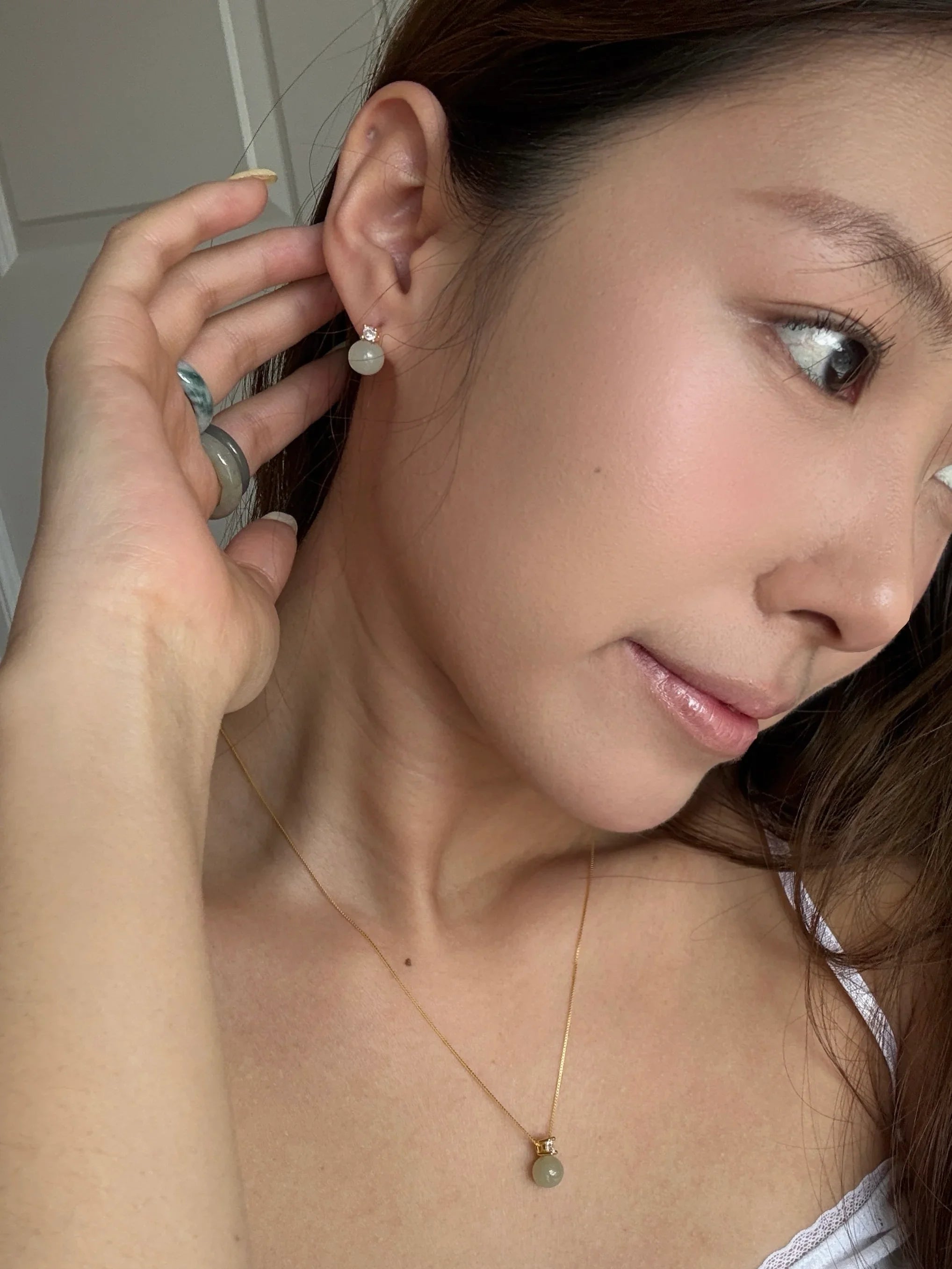 Esther — Green Jade and Zircon Stud Earrings