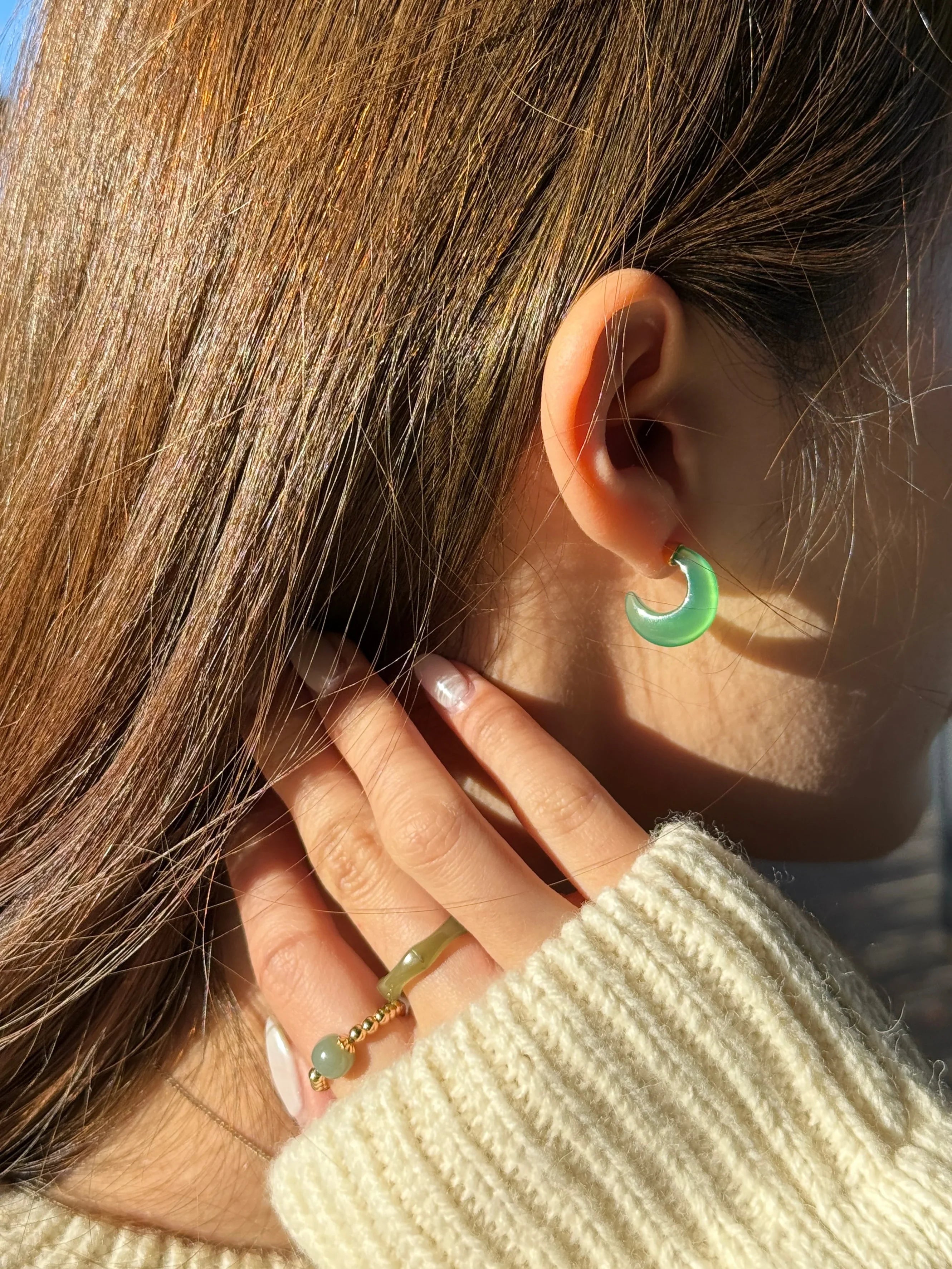 Half Moon — Green Chalcedony Earrings