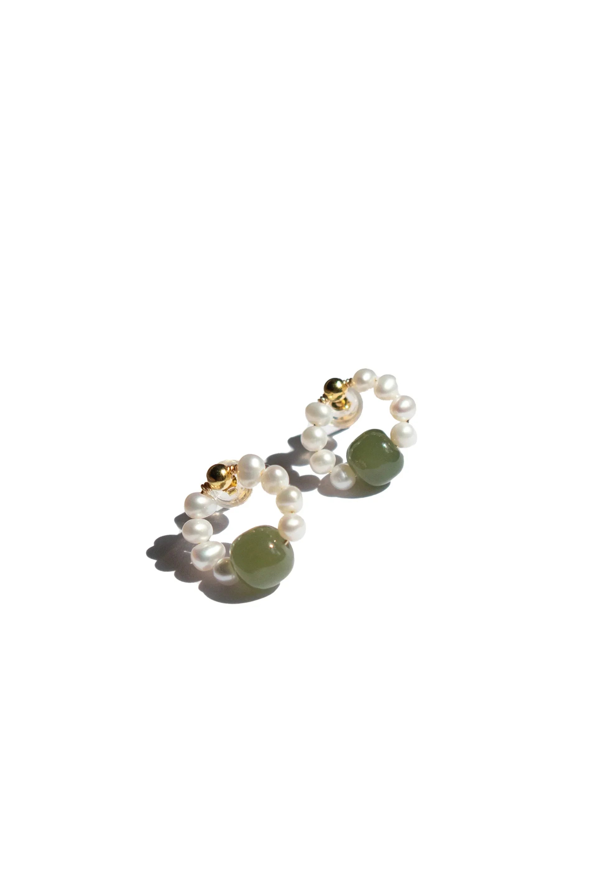 Isa — Beaded Pearl Jade Hoop Earrings