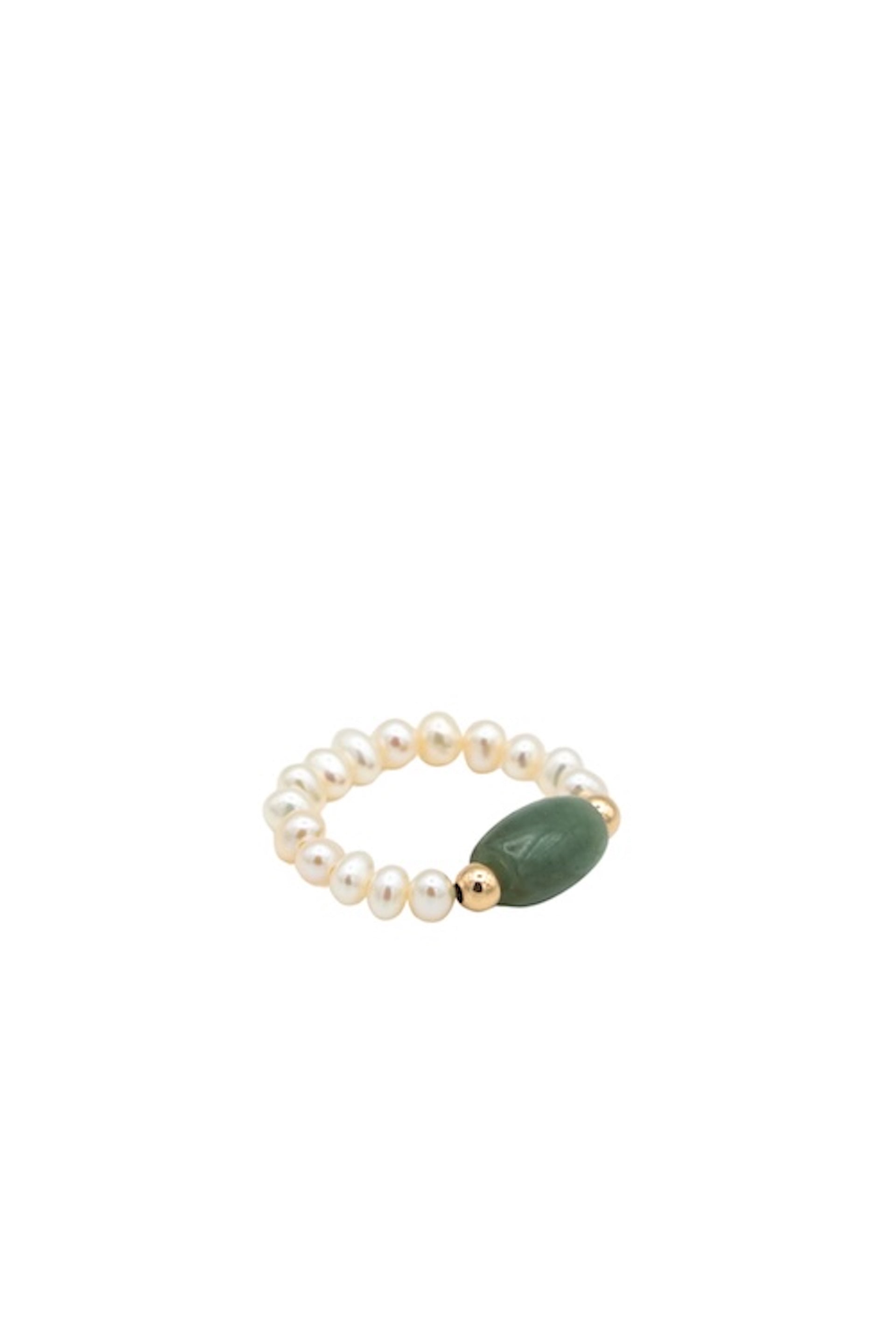 Isa — Jade and Beaded Pearl Stretch Ring