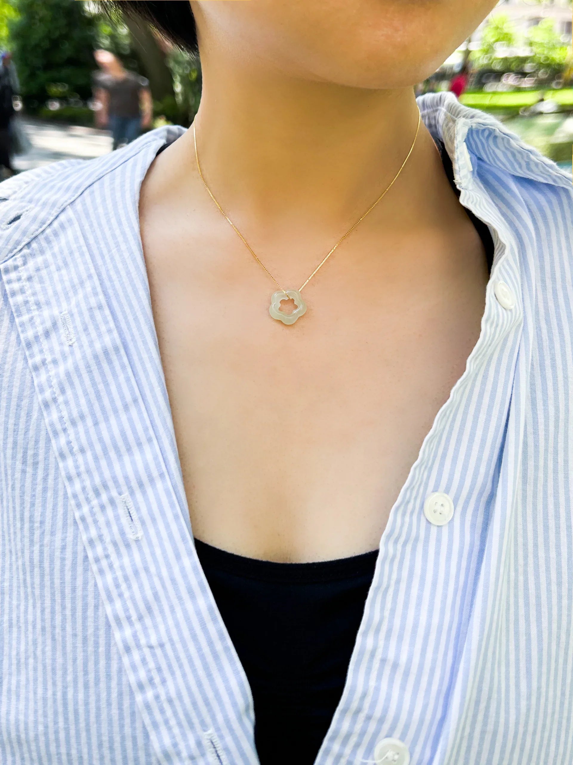 Plum Blossom — Green Jade Pendant Necklace