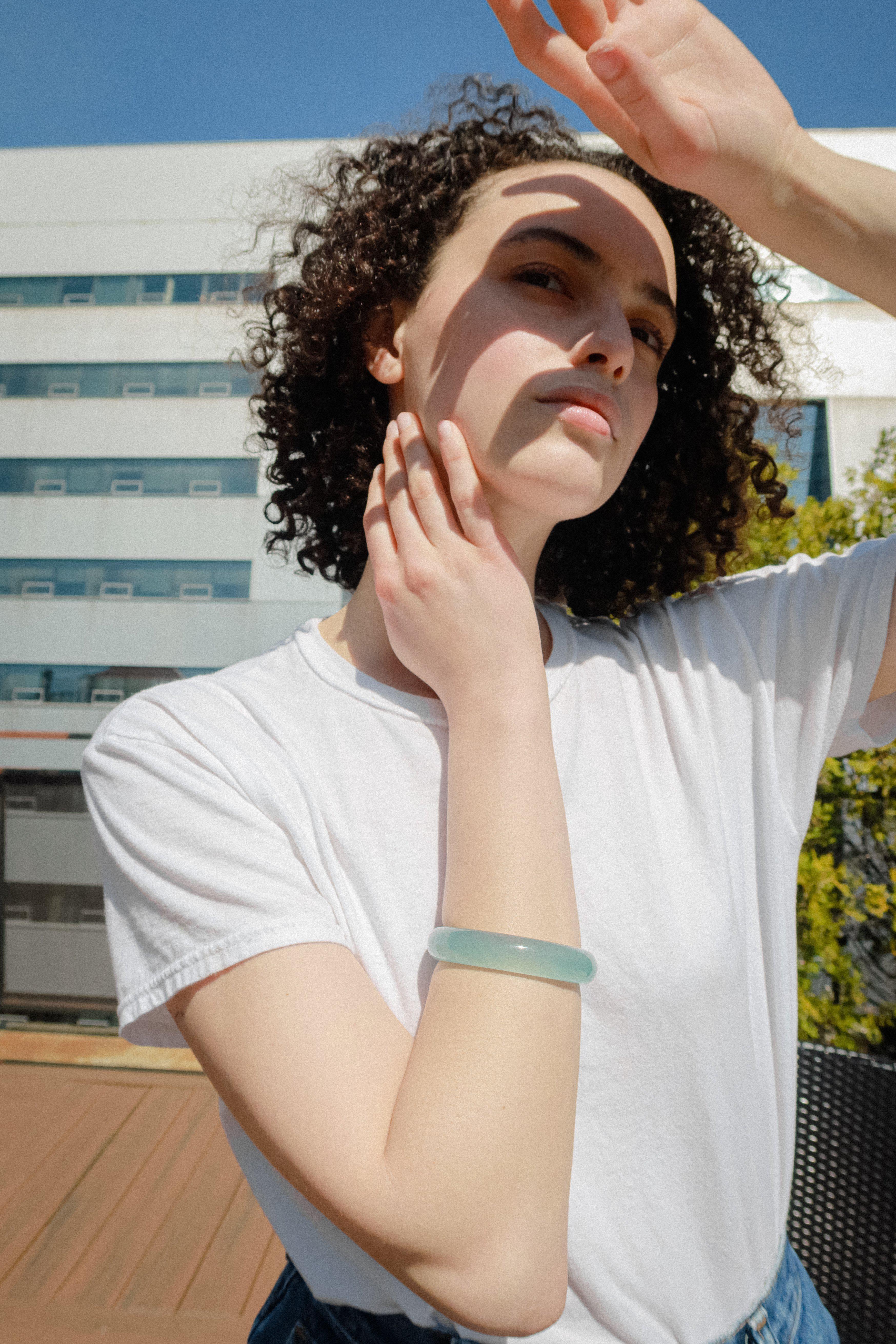 Silk Collection | Pool — Blue Jade Stone Bangle