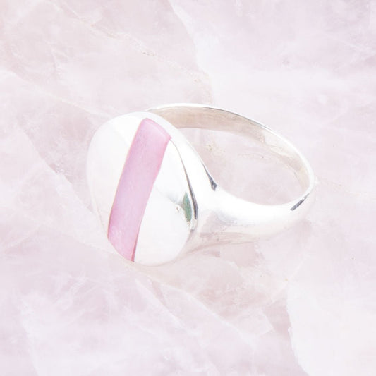 Signet Pink Opal and Sterling Silver Circle Ring