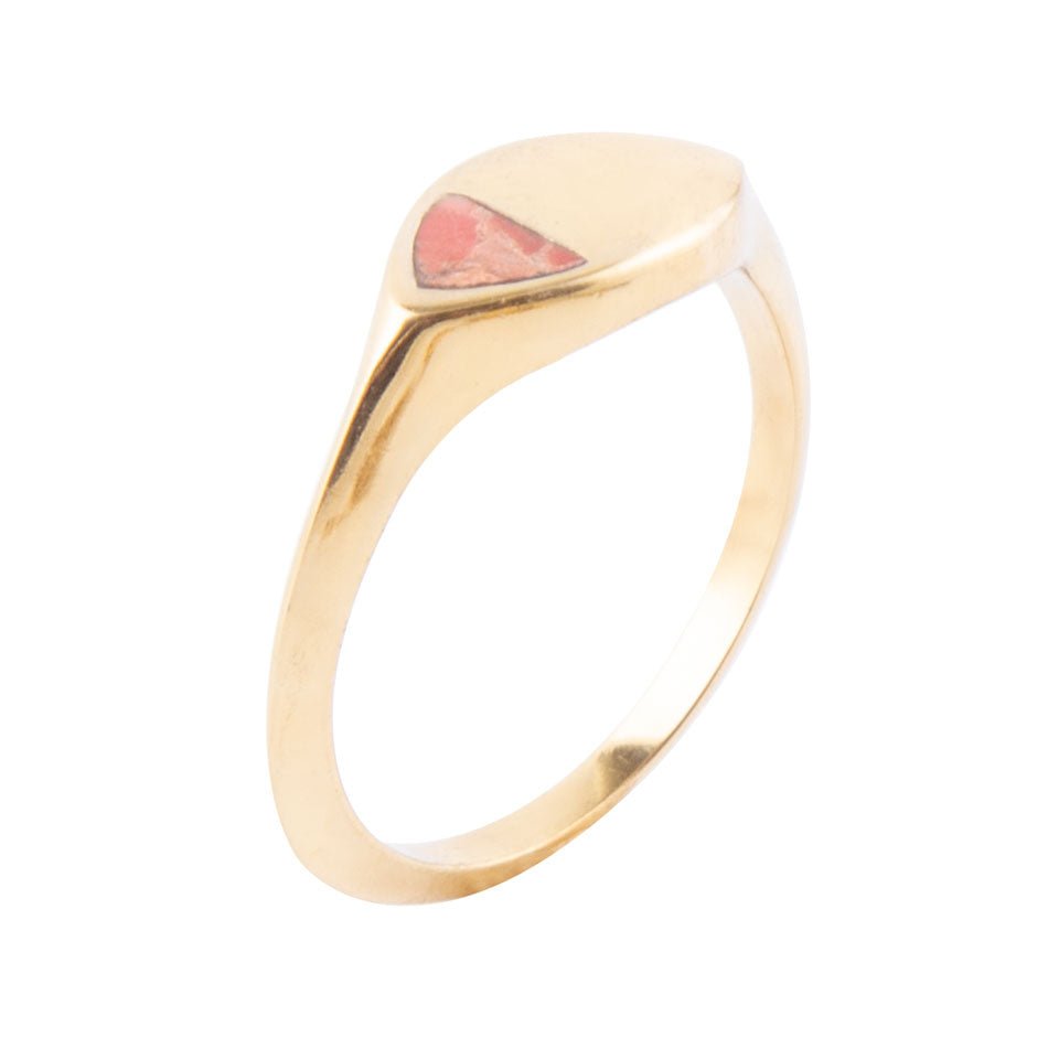 Signet Triangle Orange Sponge Coral and Golden Bronze Ring