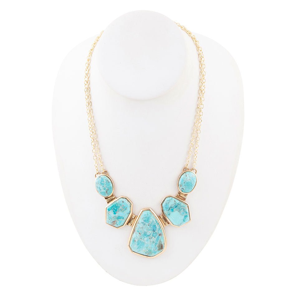 Slabs of Blue Turquoise Golden Statement Necklace