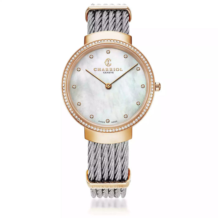 Slim Quartz White Mother of Pearl with 88 diamonds in bezel