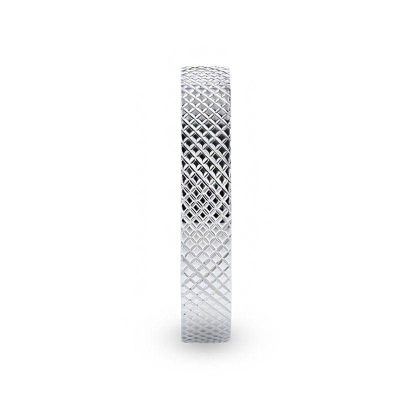 NOBLE Silver Cross-Hatched Finish Flat Style Wedding Band - 4mm & 8mm