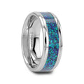 ANDROMEDA Titanium Polished Beveled Edge Ring with Blue Green Opal Inlay - 8mm