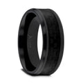 OXYN Black Titanium Polished Beveled Edges Black Carbon Fiber Inlaid Men’s Wedding Band - 6mm & 8mm