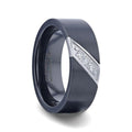 JAGUAR Flat Brushed Black Titanium Men's Wedding Band With Small Silver-Coated Diagonal Design And A Set of 3 Diamonds - 8mm