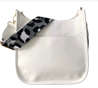 Vegan Leather White Large Crossbody w Guitar Strap