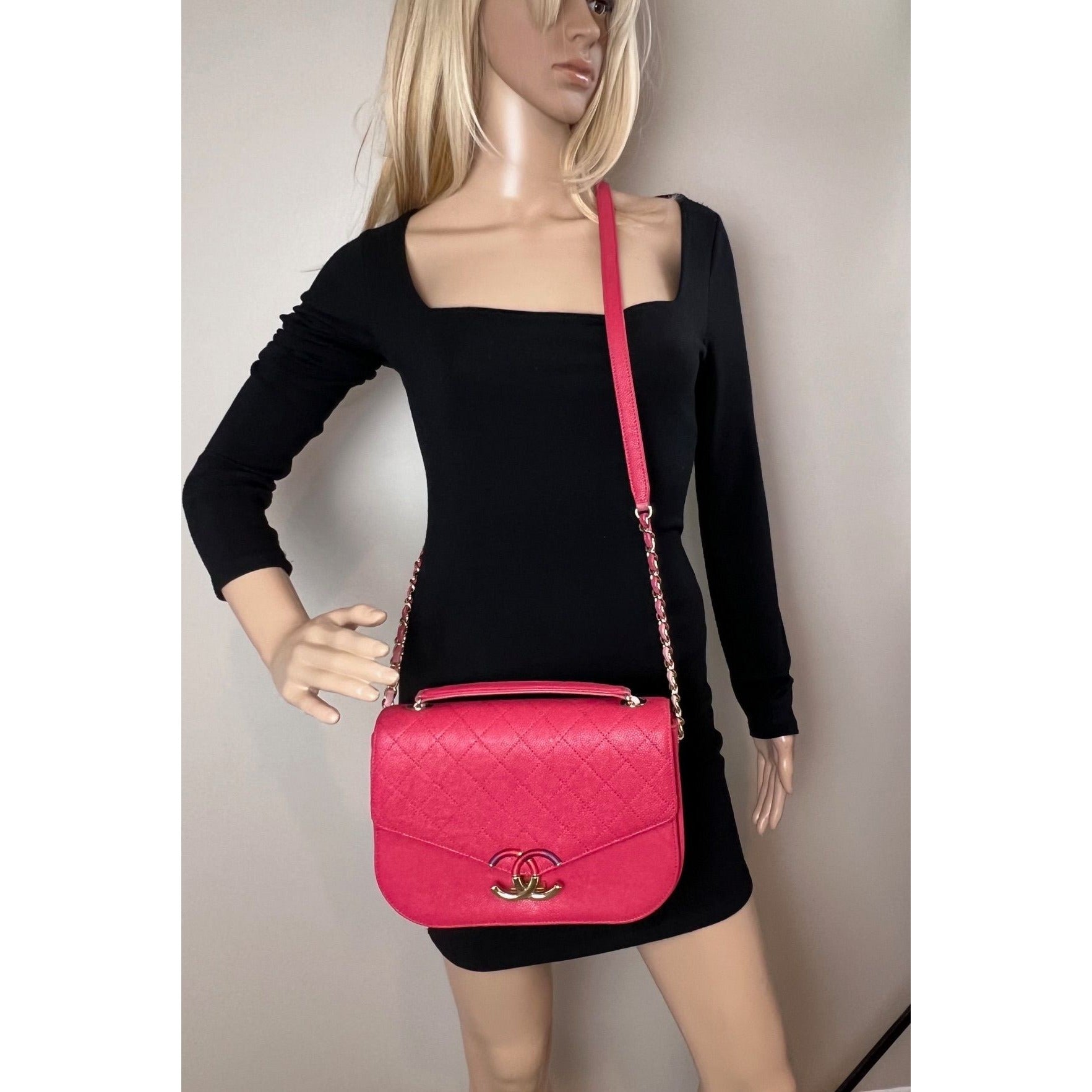 Chanel Paris-Cuba Medium Caviar Calfskin Thread Around Pink Flap Bag with top handle