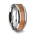 BRUNSWICK Tungsten Wedding Ring with Polished Bevels and American Cherry Wood Inlay - 6mm - 10mm