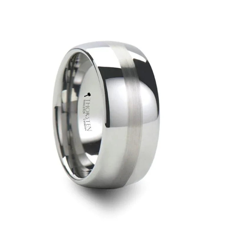 SAN JOSE Domed Tungsten Carbide Wedding Band with Brushed Stripe – 10mm