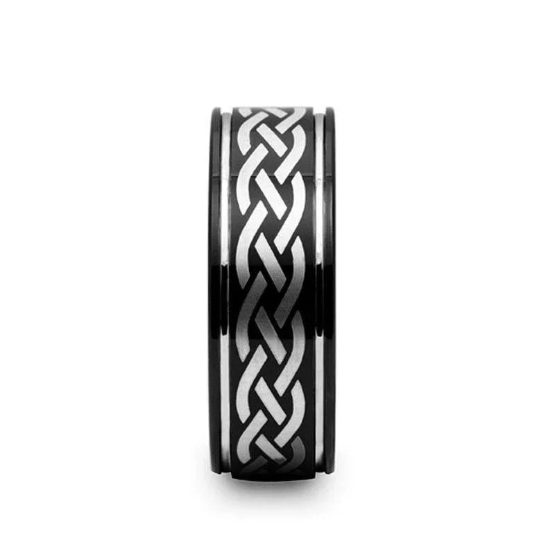 KILDARE Celtic Engraved Black Tungsten Wedding Band – 8mm