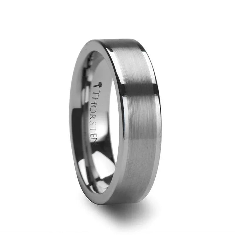 MILANA Women’s Tungsten Ring – Flat Brushed Center with Polished Edges, 4mm or 6mm