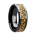 NAMIBIA Black Ceramic Wedding Band with Cheetah Print Animal Design Inlay - 6mm & 8mm