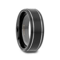 NOCTURNE Black Beveled Tungsten Carbide Band with Polished Grooves and Brushed Finish - 6mm or 8mm