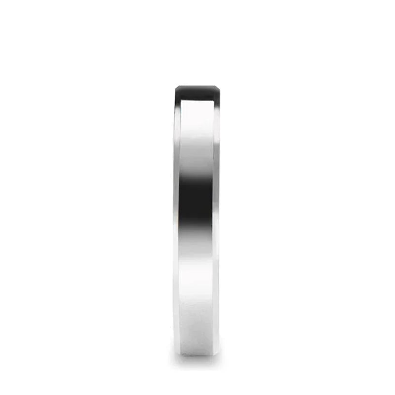 BELLISSIMA Ladies White Tungsten Wedding Band with Beveled Edges — 4mm–6mm