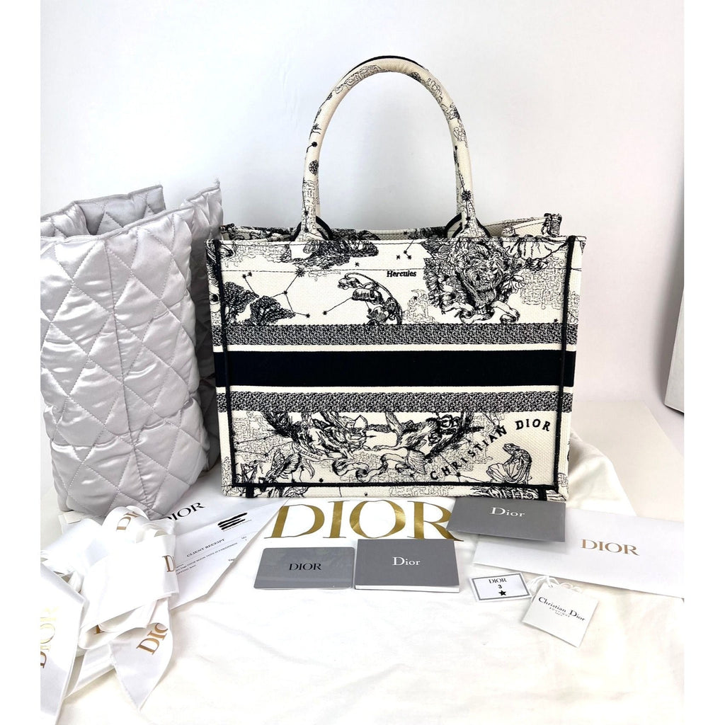 Christian Dior Book Embroidered Canvas Medium Stars and Signs Black Tote